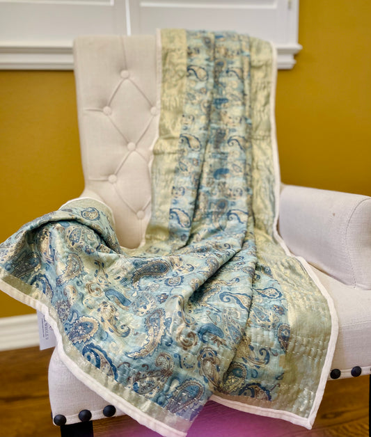 Paisley Silk Saree Throw – Kantha Hand Stitched