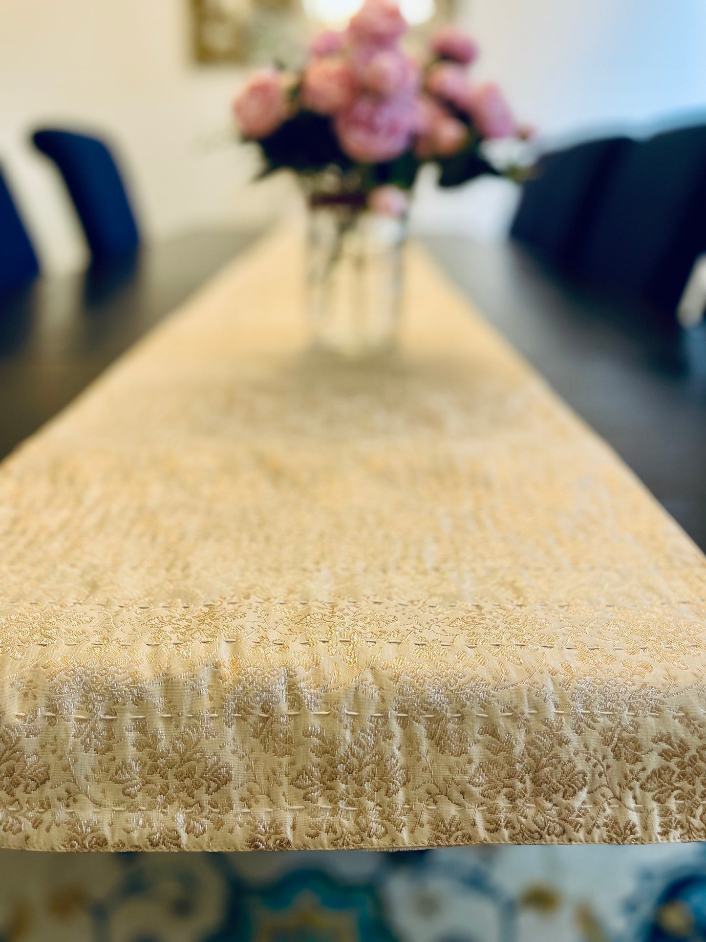 Winter Blooms Kantha Hand-Stitched Table Runners