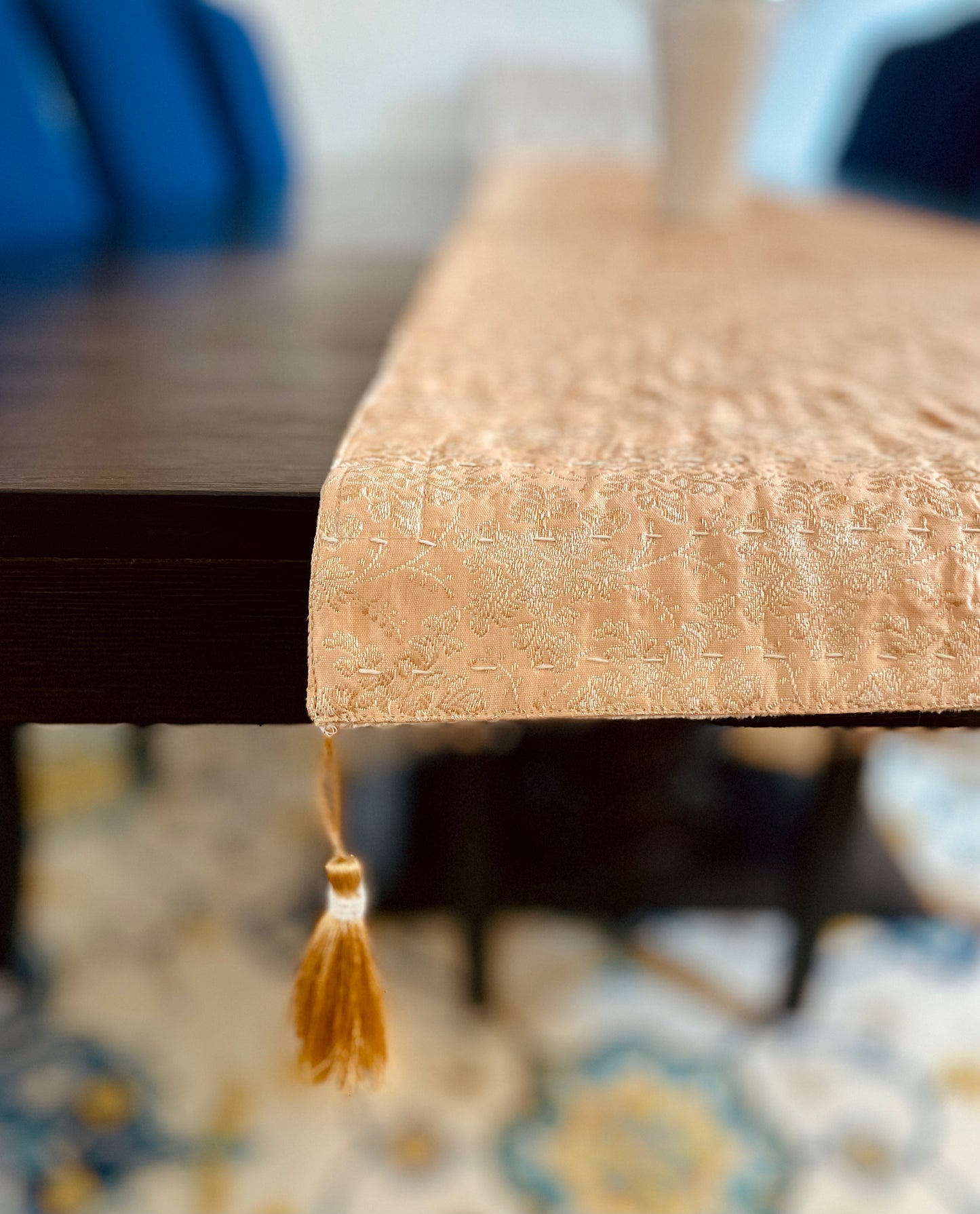 Winter Blooms Kantha Hand-Stitched Table Runners