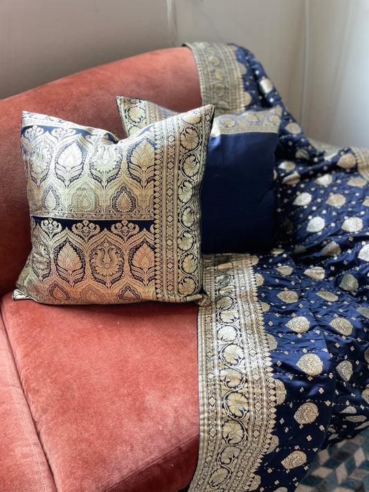 Dark Blue With Gold Cushions