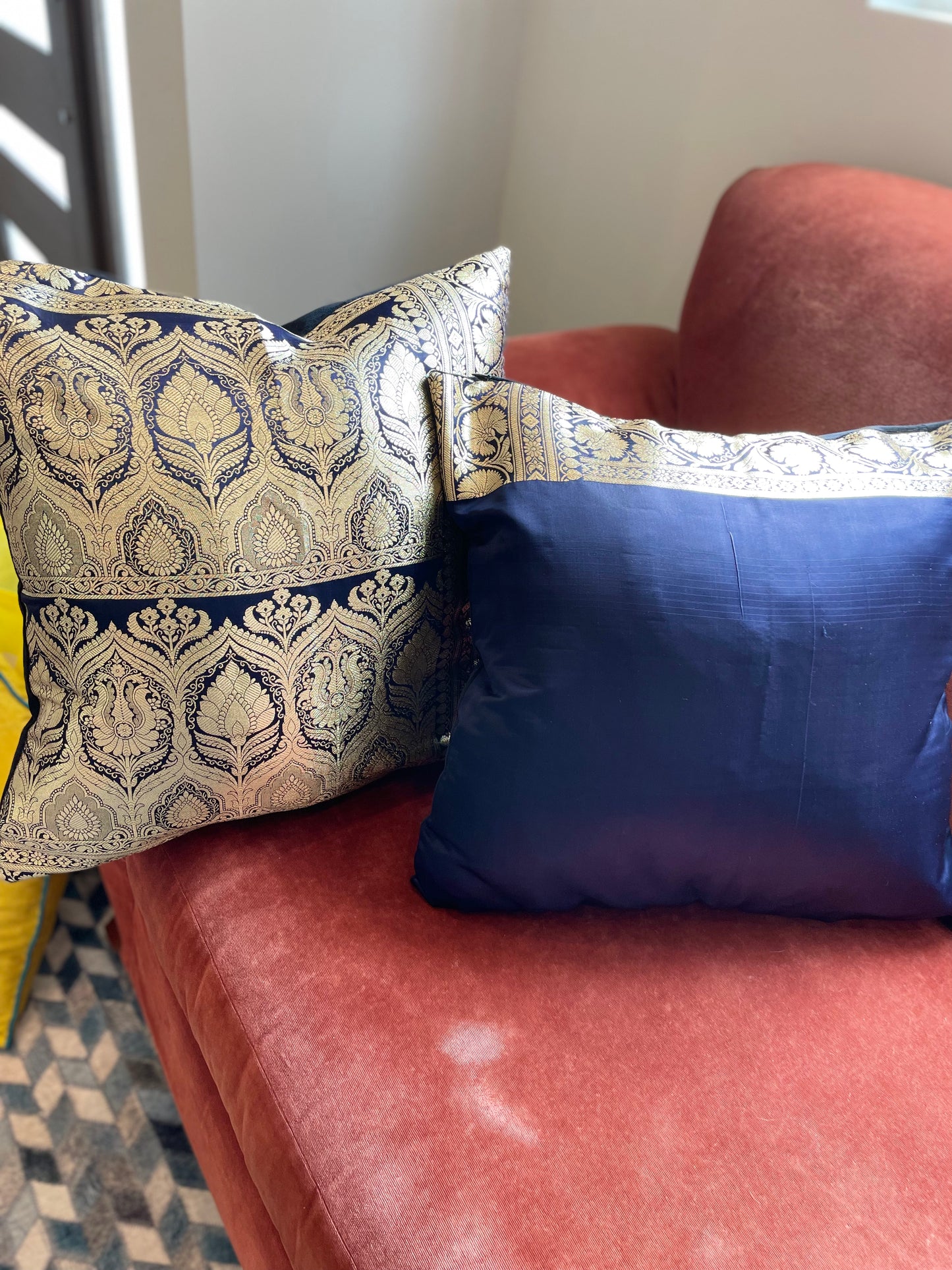 Dark Blue with Gold Silk Saree Throw