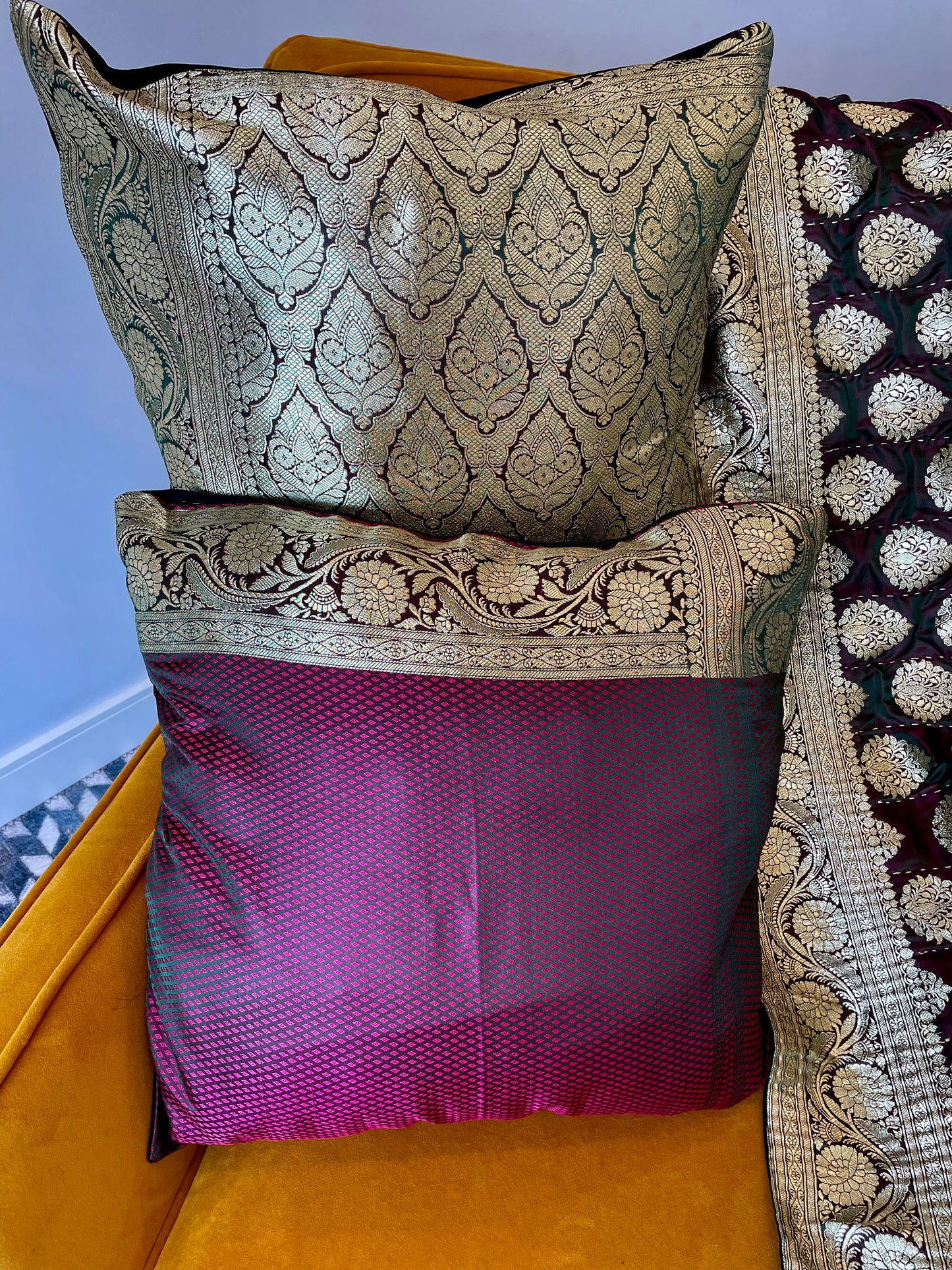 Maroon and Bottle Green Silk Throw