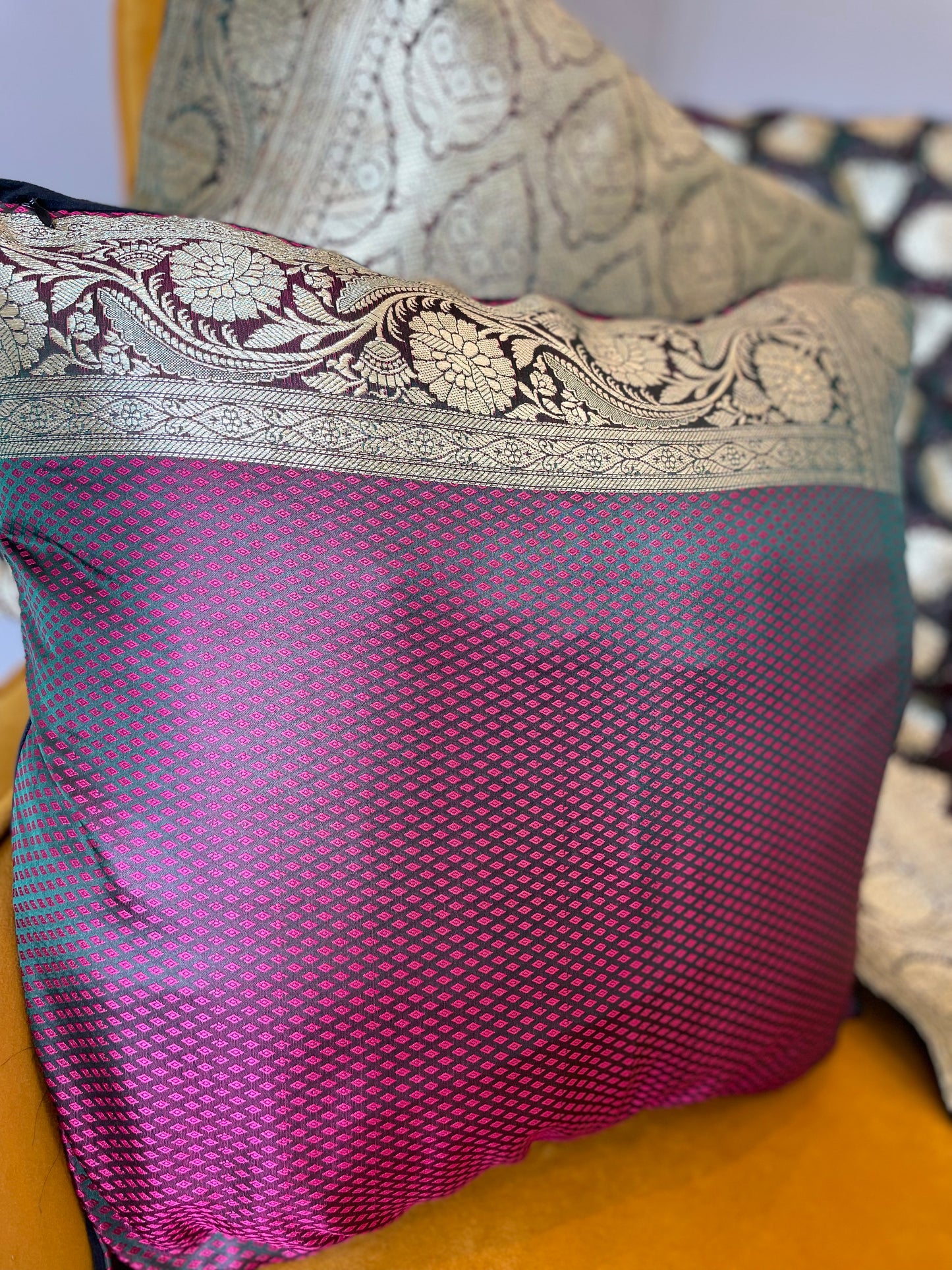 Maroon and Bottle Green Silk Throw