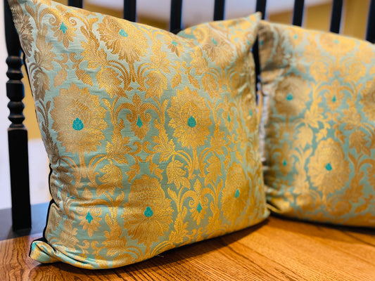 Emerald Green with Golden Silk Cushions