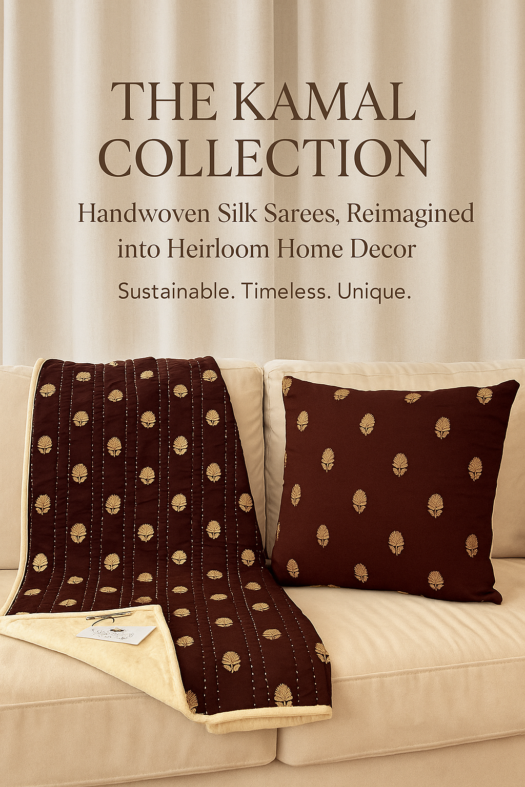 Kamal Collection l Silk Saree Cushions, Throws & Runners