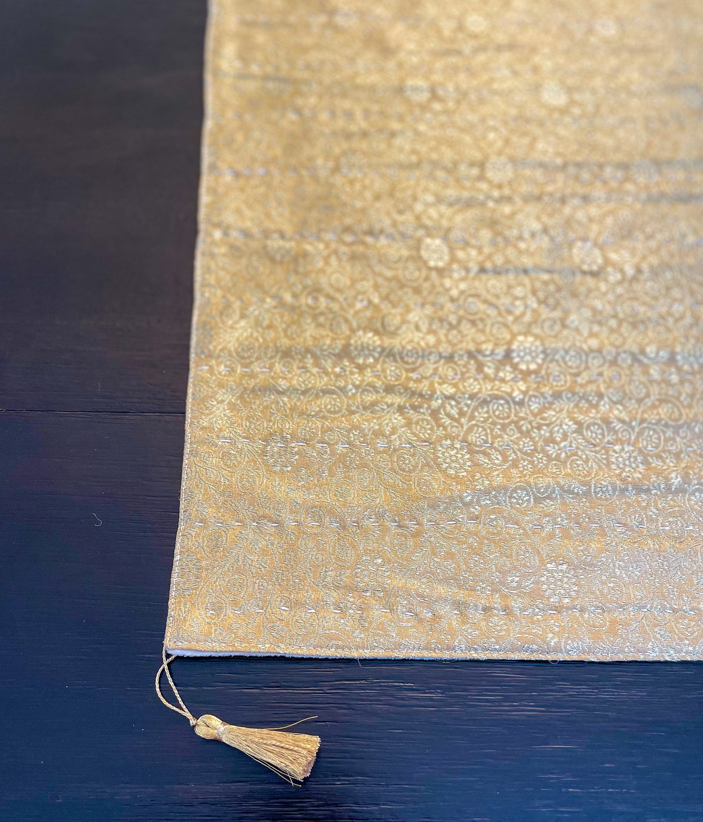 Golden Kantha Hand-Stitched Table Runner