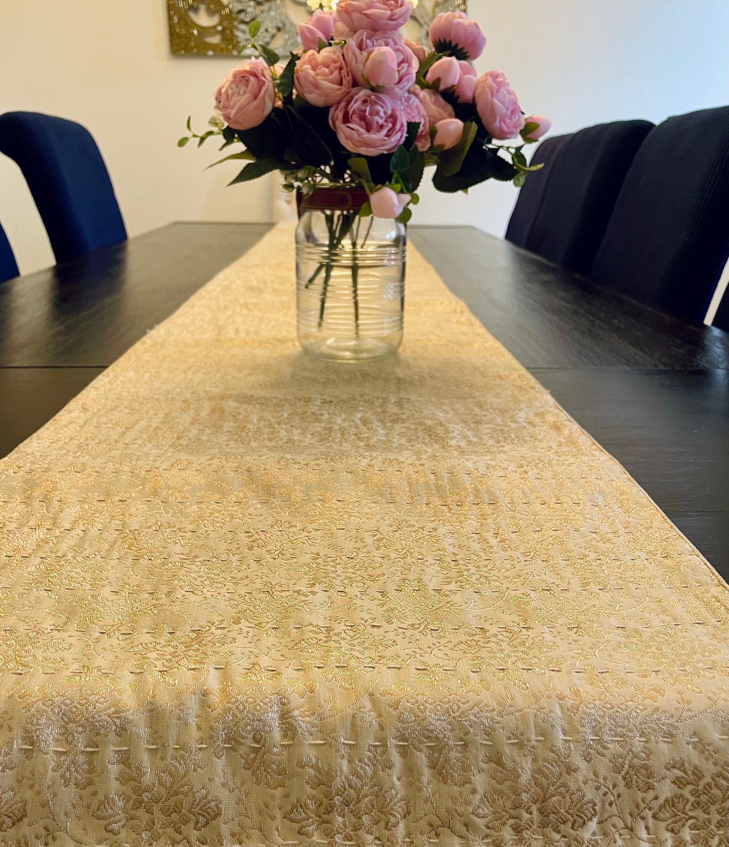 Winter Blooms Kantha Hand-Stitched Table Runners