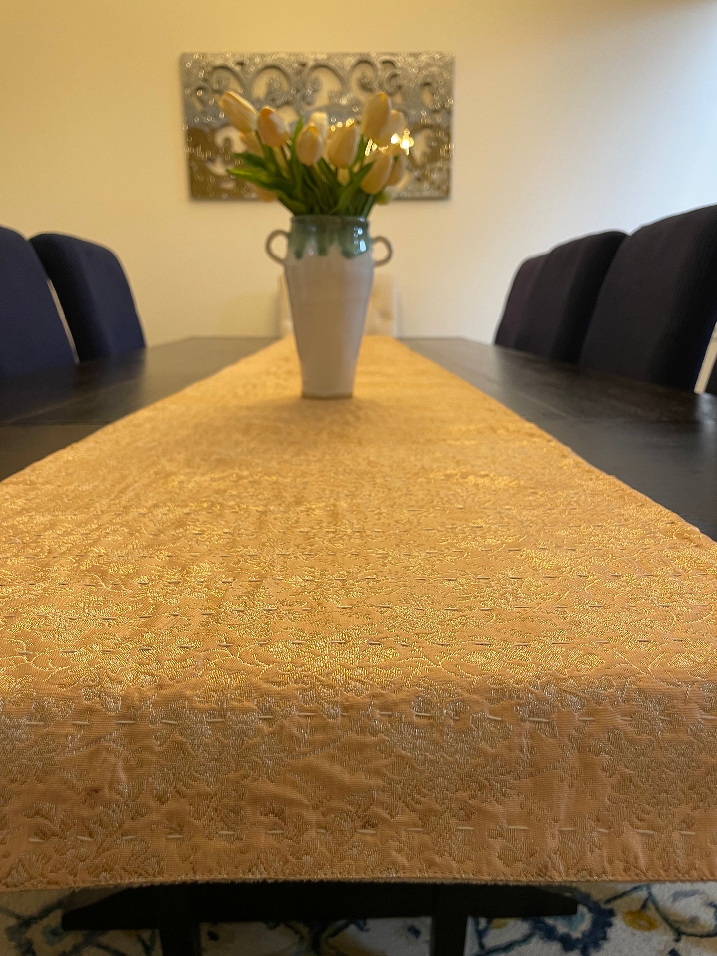 Winter Blooms Kantha Hand-Stitched Table Runners