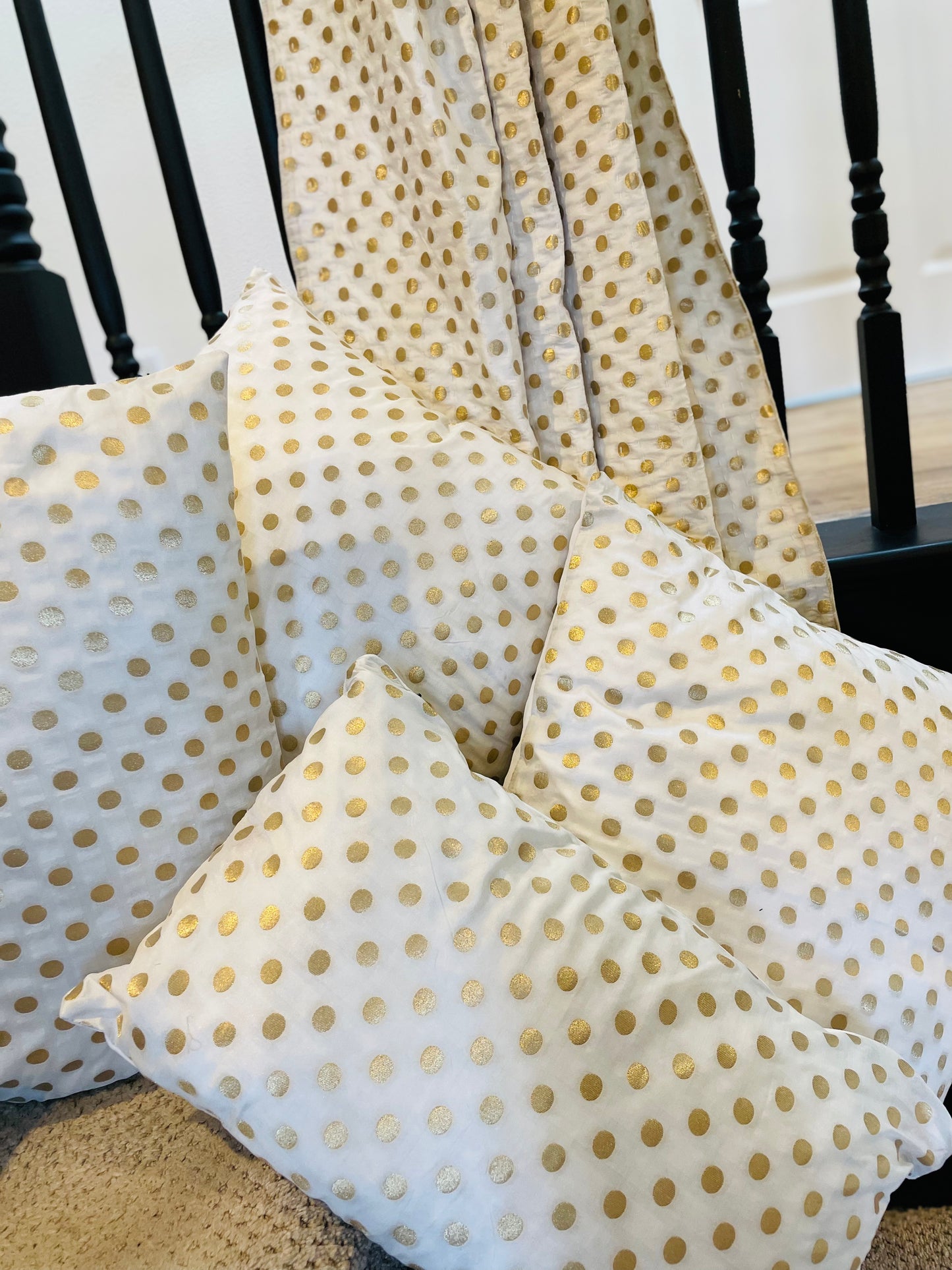 Golden Polka Dot Silk Cushions