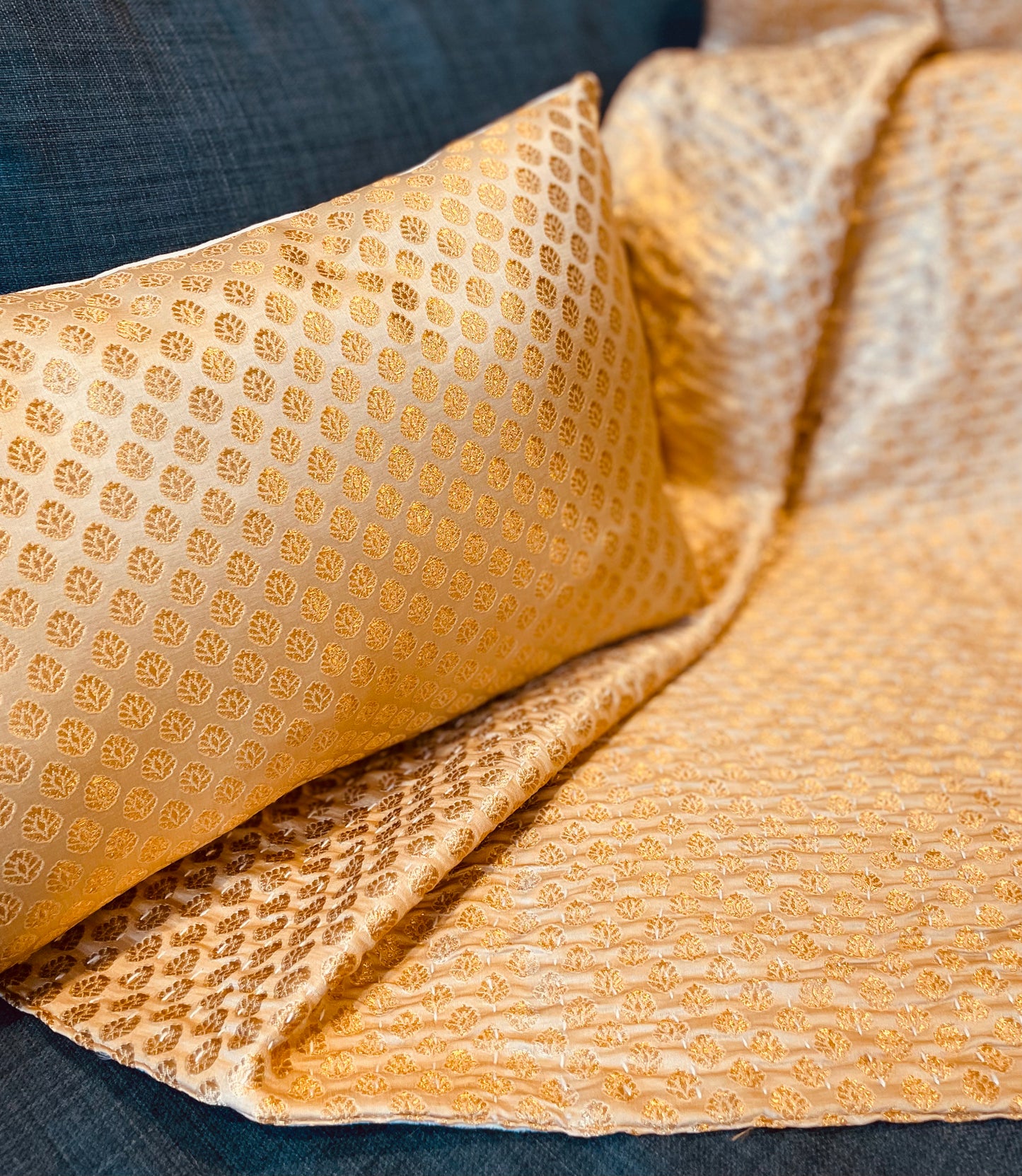 Golden Leaves Silk Cushions