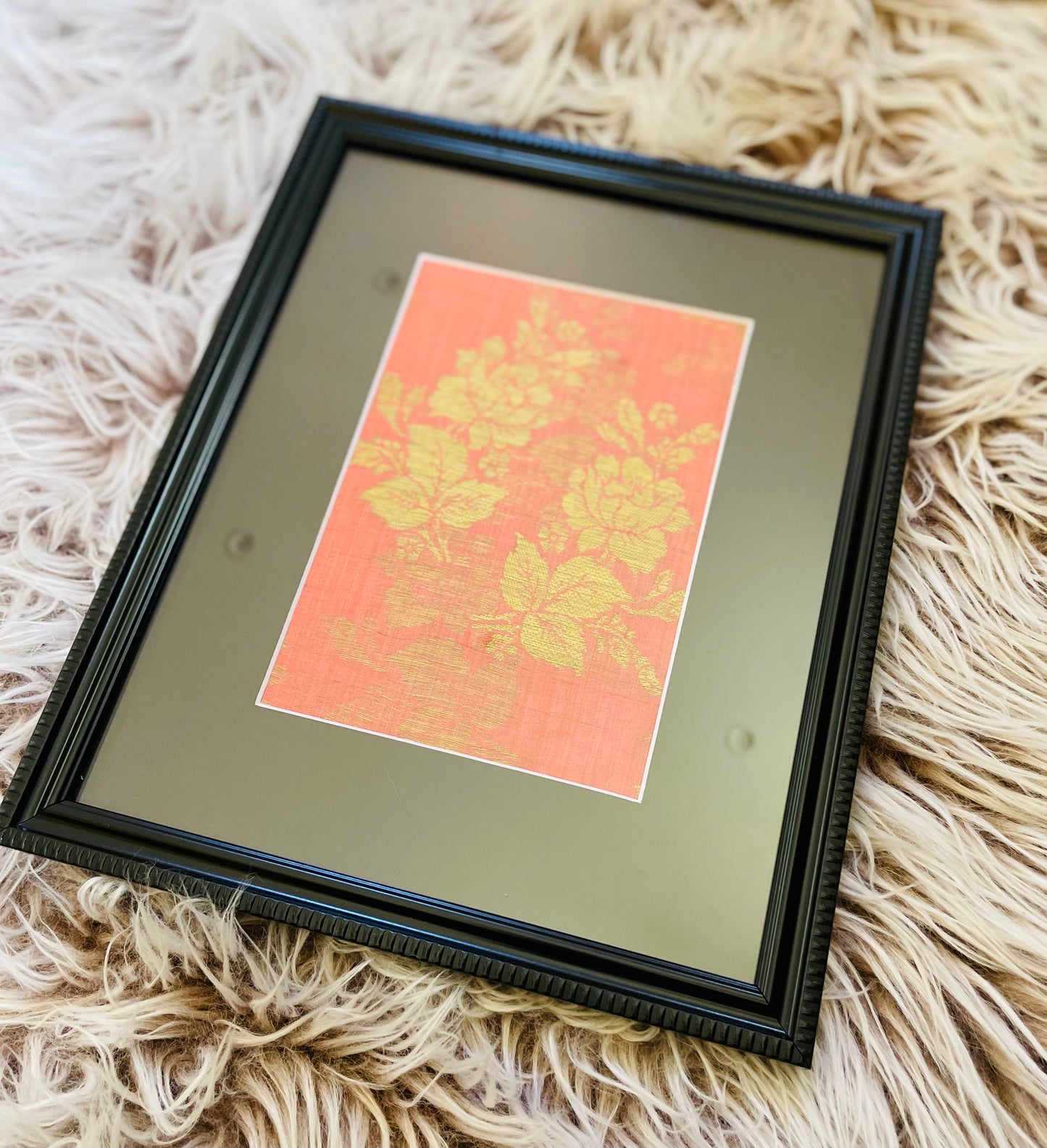 Pink and Gold Silk in Black Frame